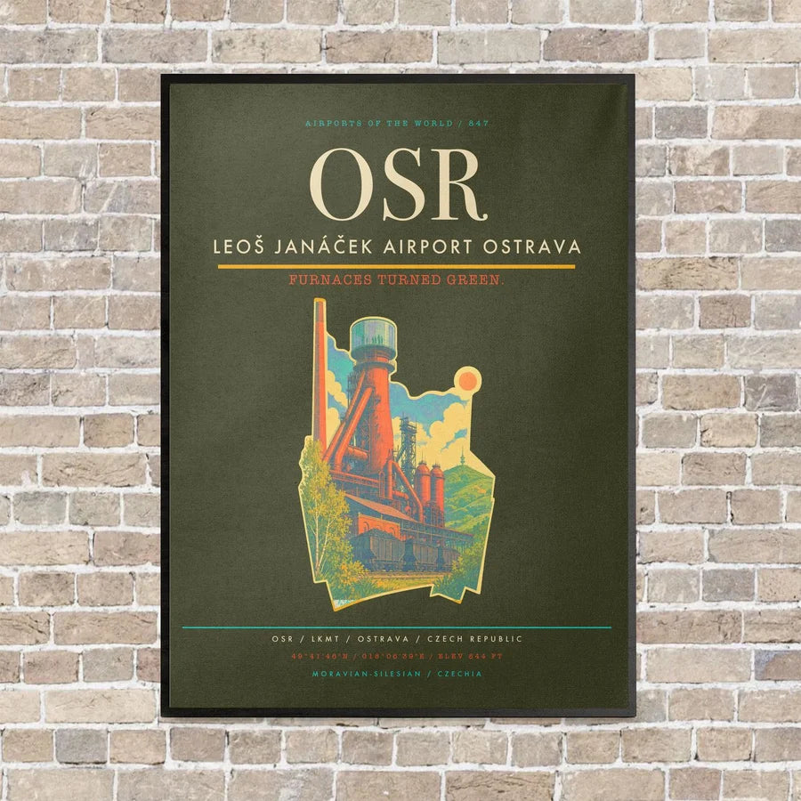 Leoš Janáček Airport Ostrava OSR vertical canvas print - framed - green army background