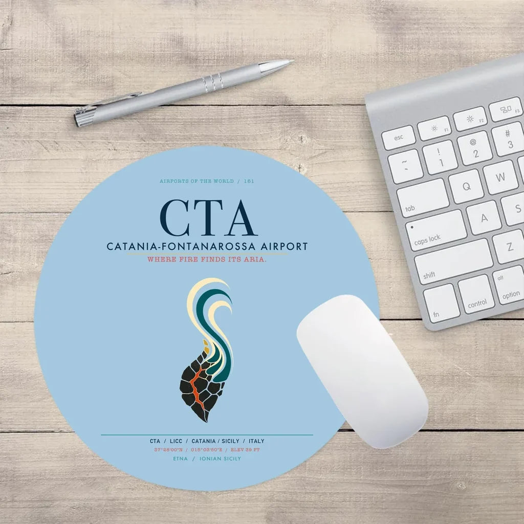 Catania-Fontanarossa Airport (CTA) design on light blue round mouse pad