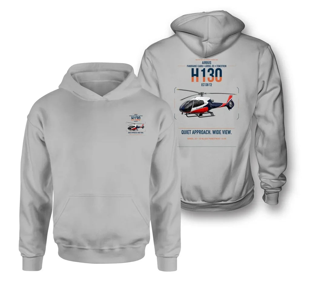 Airbus H130 design on light gray double-side hoodie, double-side print