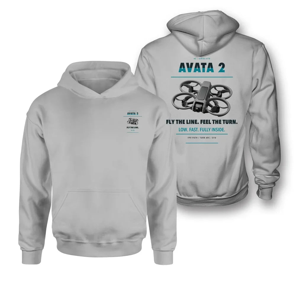 DJI Avata 2 design on light gray hoodie