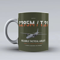 Thumbnail for Airbus C295M T.21 design on green army ceramic mug, double-side print