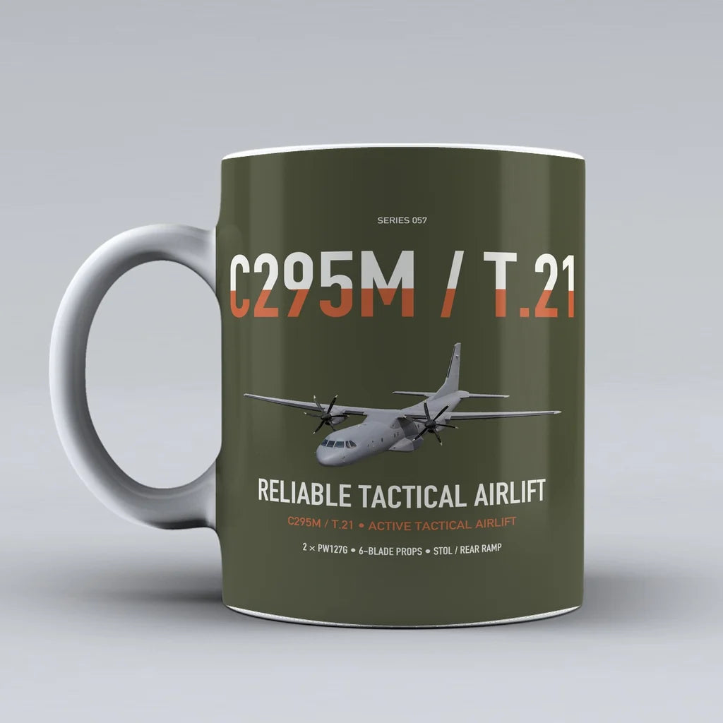 Airbus C295M T.21 design on green army ceramic mug, double-side print