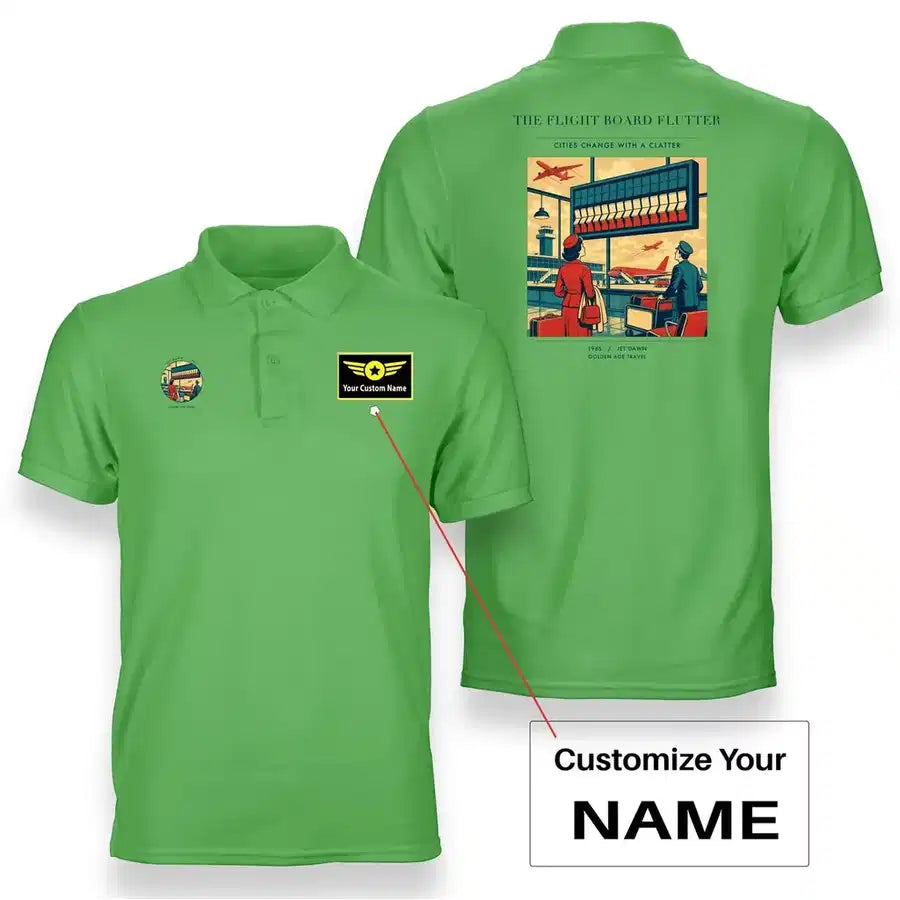 VINTAGE G4302 - The Flight Board Flutter - Double-Side Polo T-Shirt design on lightgreen+name