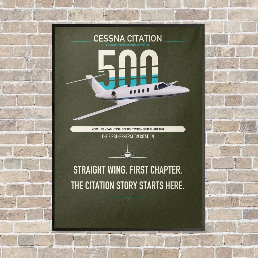 Cessna Citation 500 - Citation I vertical canvas print - framed - green army background