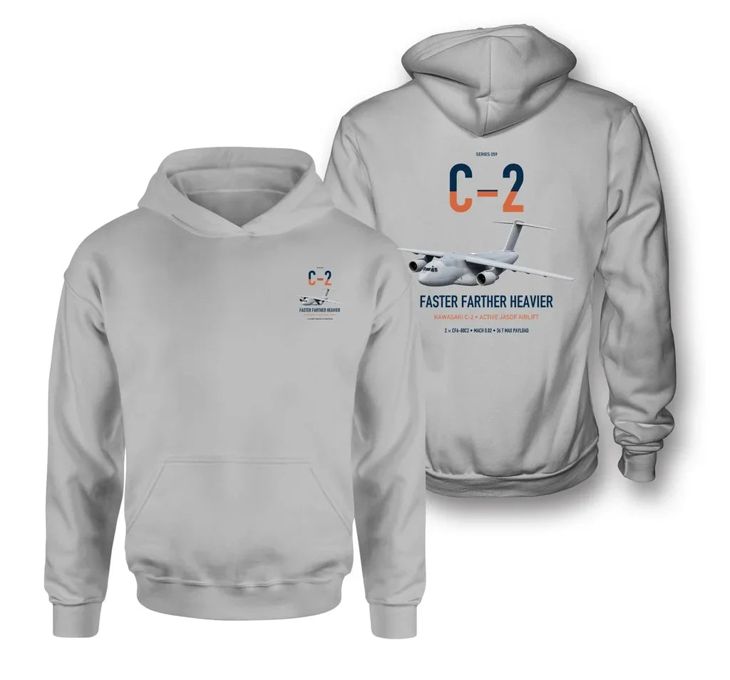 Kawasaki C-2 design on light gray double-side hoodie, double-side print