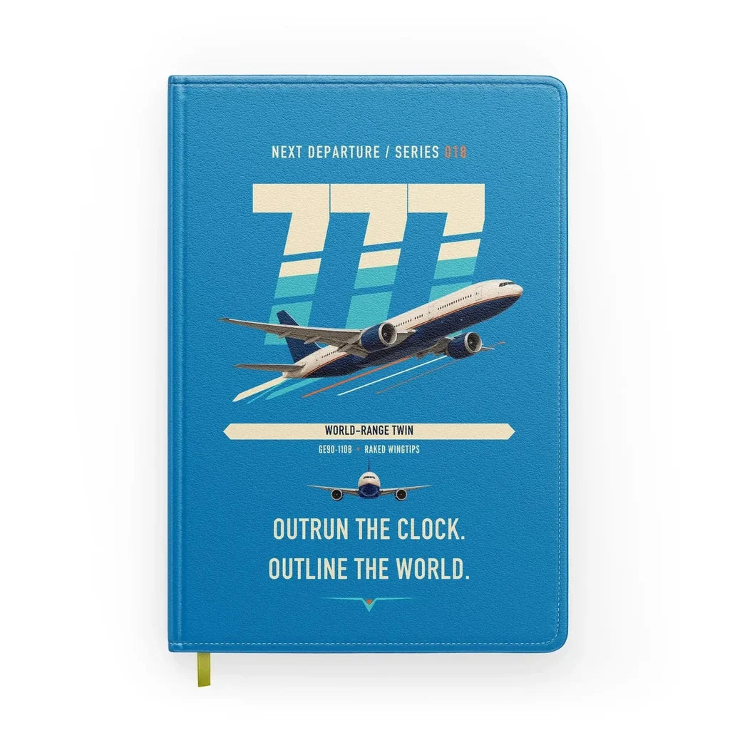 Boeing 777-200LR design on turquoise notebook