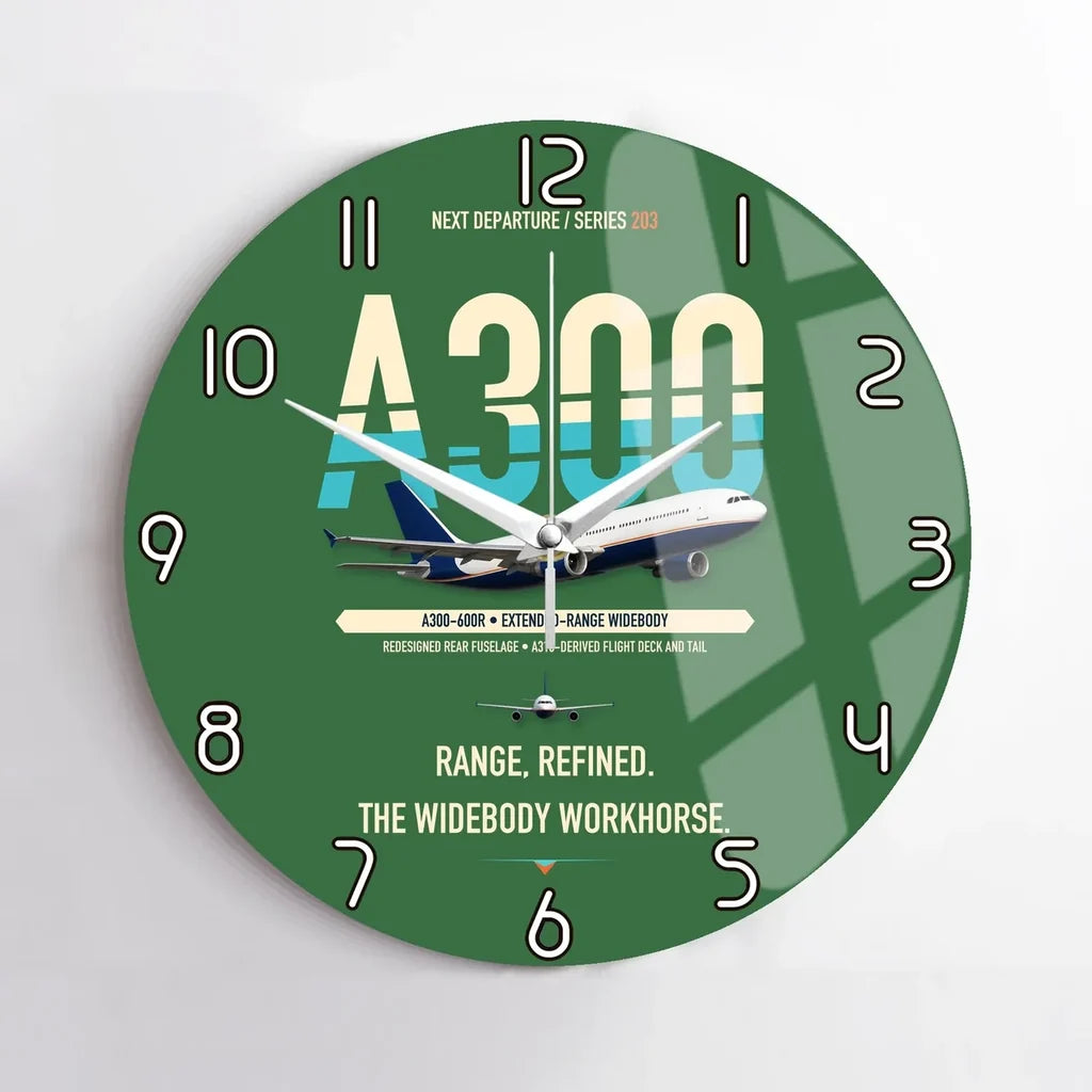 Airbus A300-600R design on green no frame wall clock