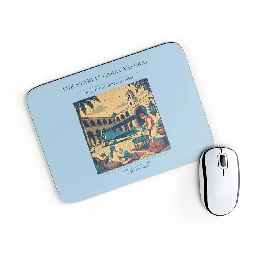 VINTAGE G4336 - The Starlit Caravanserai - Designed Mouse Pads design on lightblue rectangle