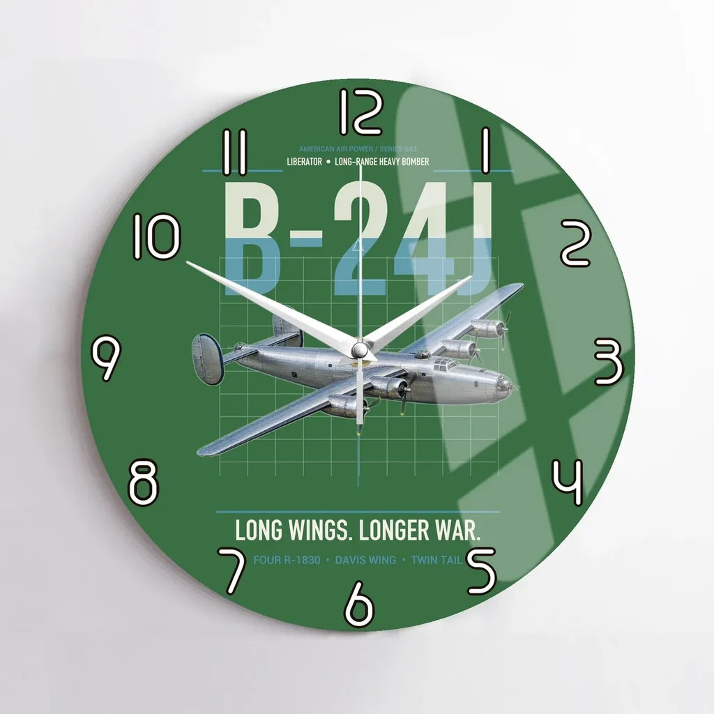 B-24J Liberator design on green no frame wall clock