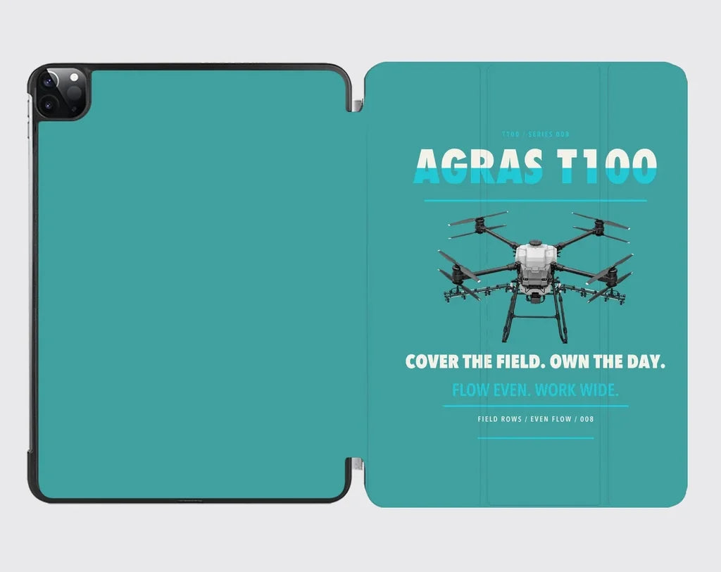DJI Agras T100 design on turquoise ipad tablet case