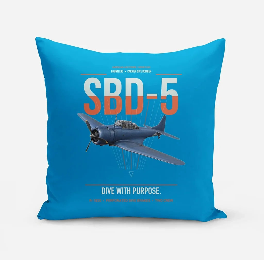 SBD-5 Dauntless design on turquoise pillow