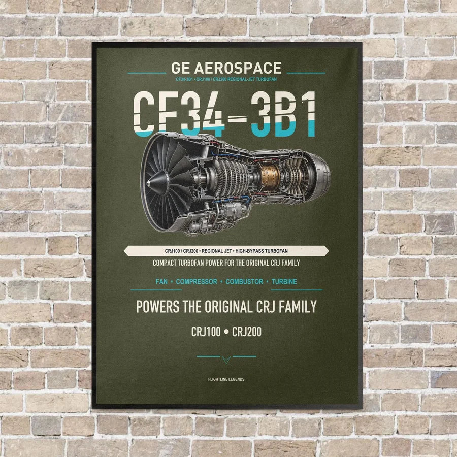 CF34-3B1 vertical canvas print - framed - green army background