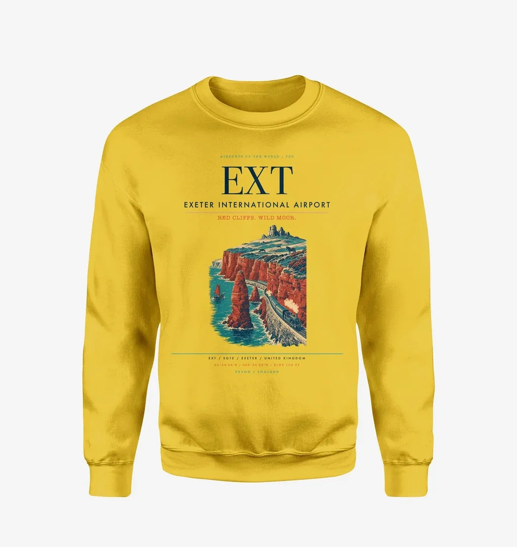 Exeter International Airport (EXT) design on yellow sweatshirt