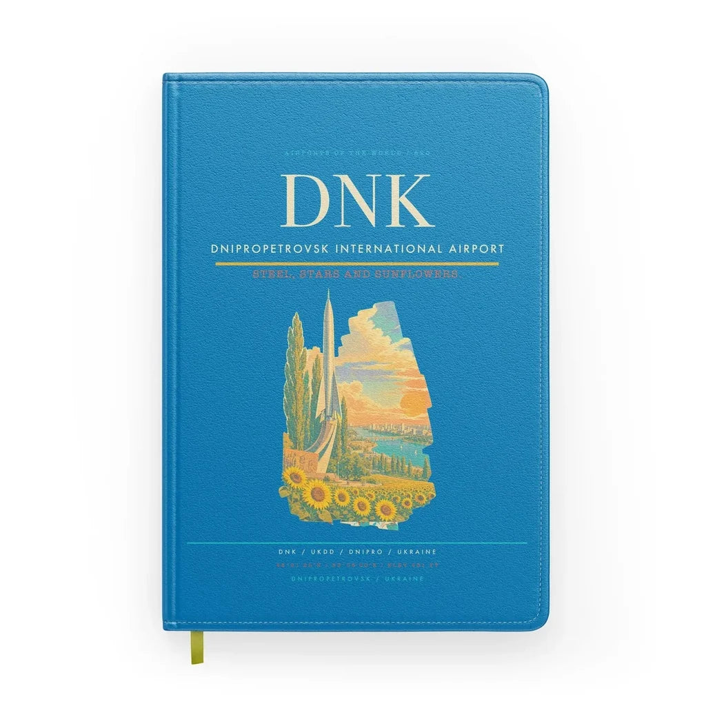 Dnipropetrovsk International Airport (DNK) design on turquoise notebook