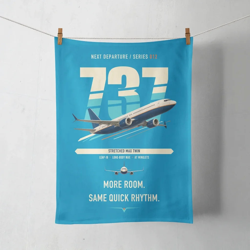 Boeing 737 MAX 9 design on turquoise towel