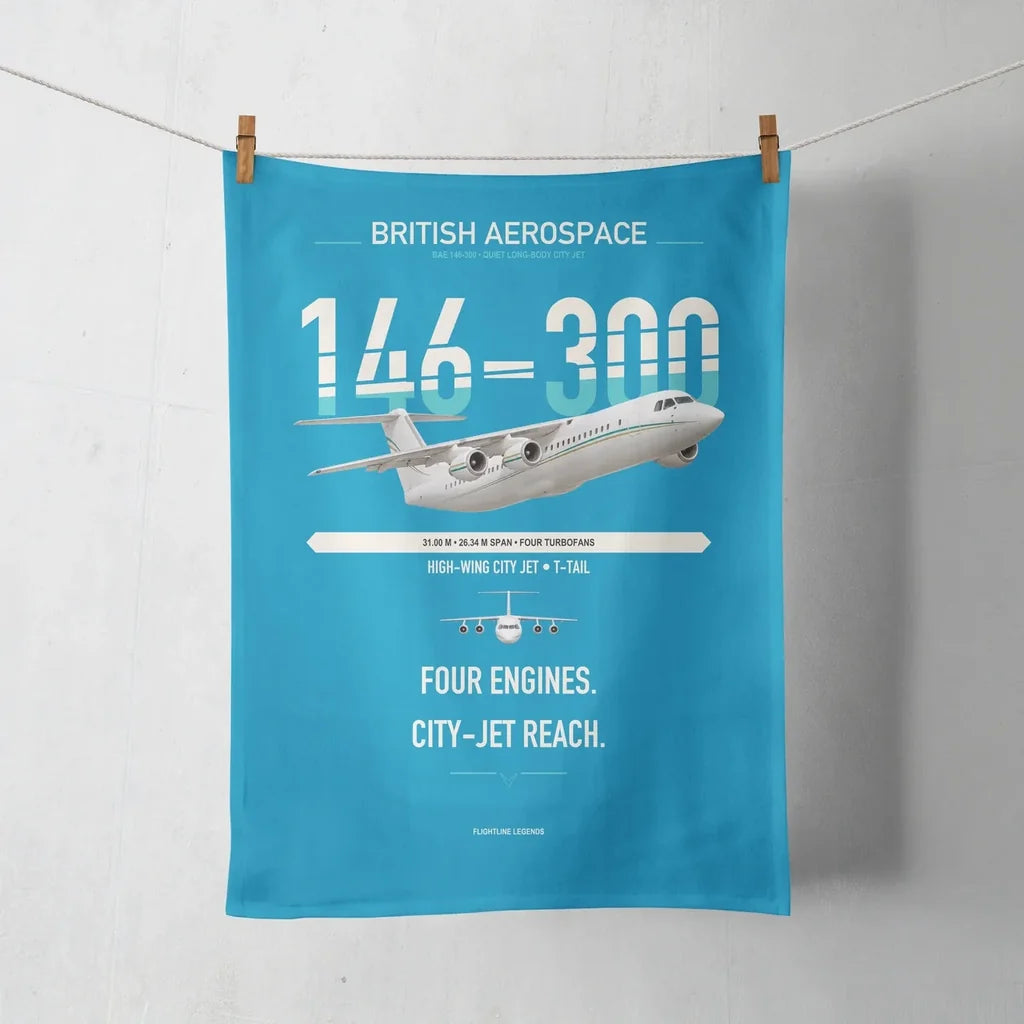 BAe 146-300 design on turquoise towel