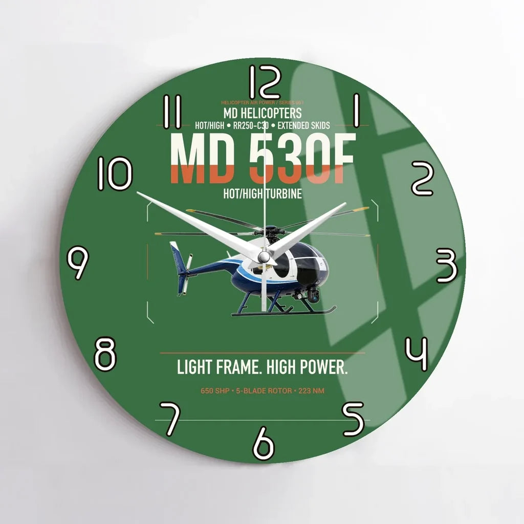 MD Helicopters MD 530F design on green no frame wall clock
