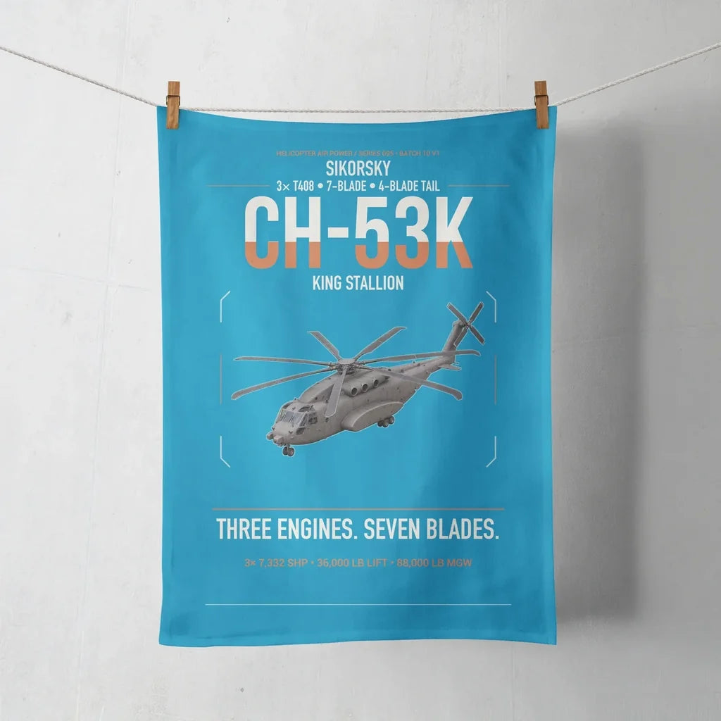 Sikorsky CH-53K King Stallion design on turquoise towel