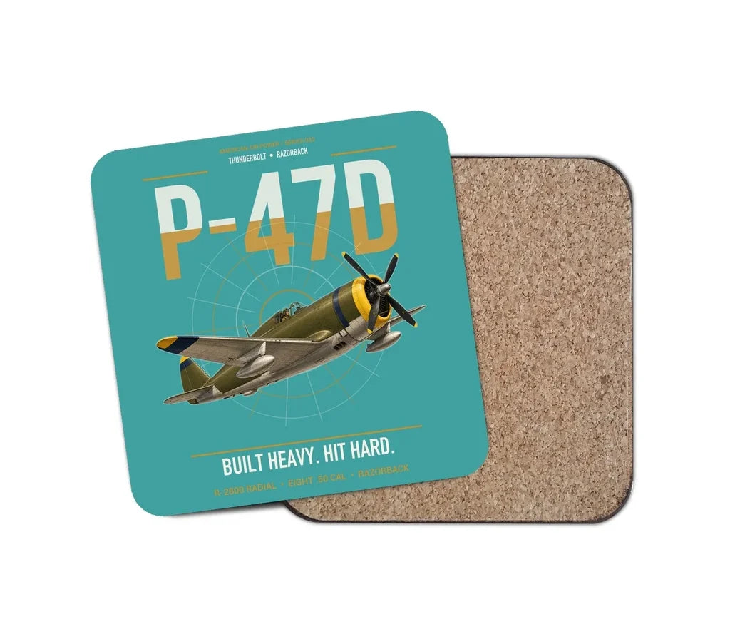 P-47D Thunderbolt Razorback design on turquoise 1 piece coaster