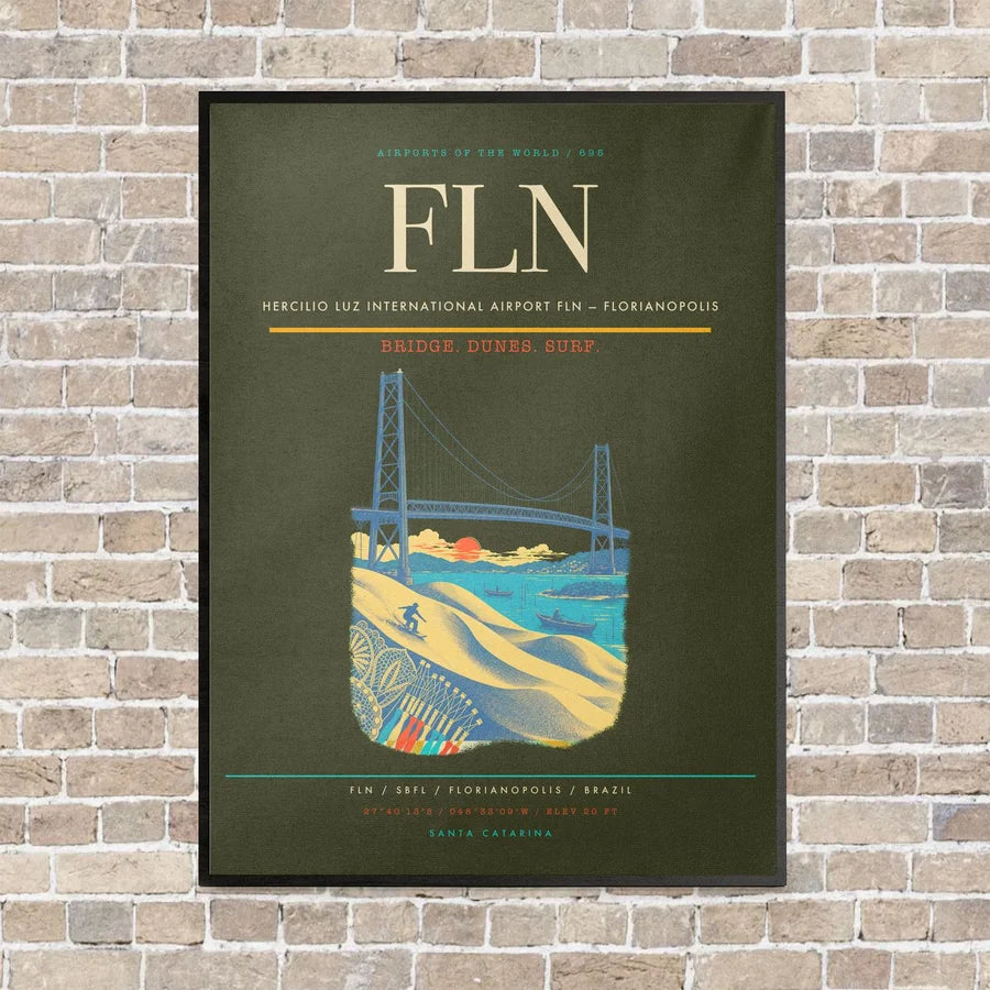 Hercilio Luz International Airport FLN — Florianopolis vertical canvas print - framed - green army background