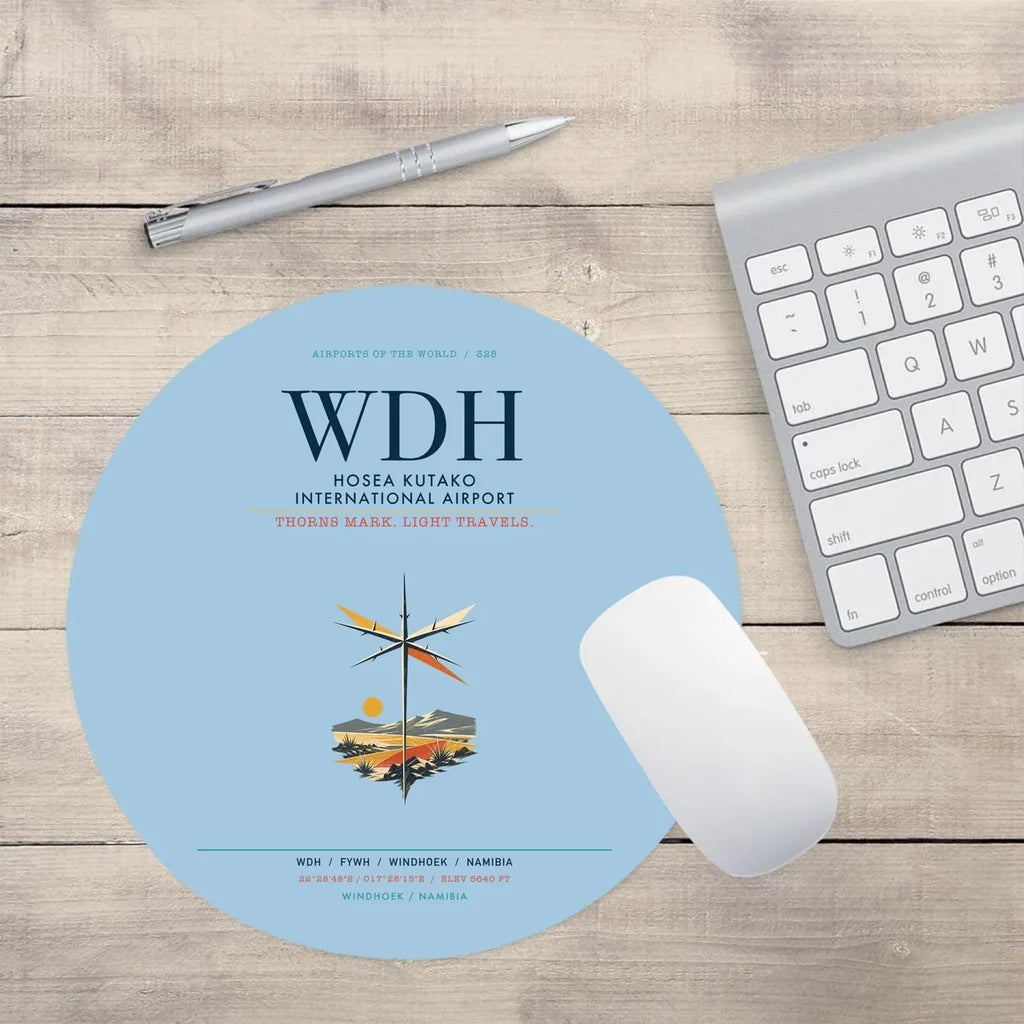 Hosea Kutako International Airport (WDH) design on light blue round mouse pad