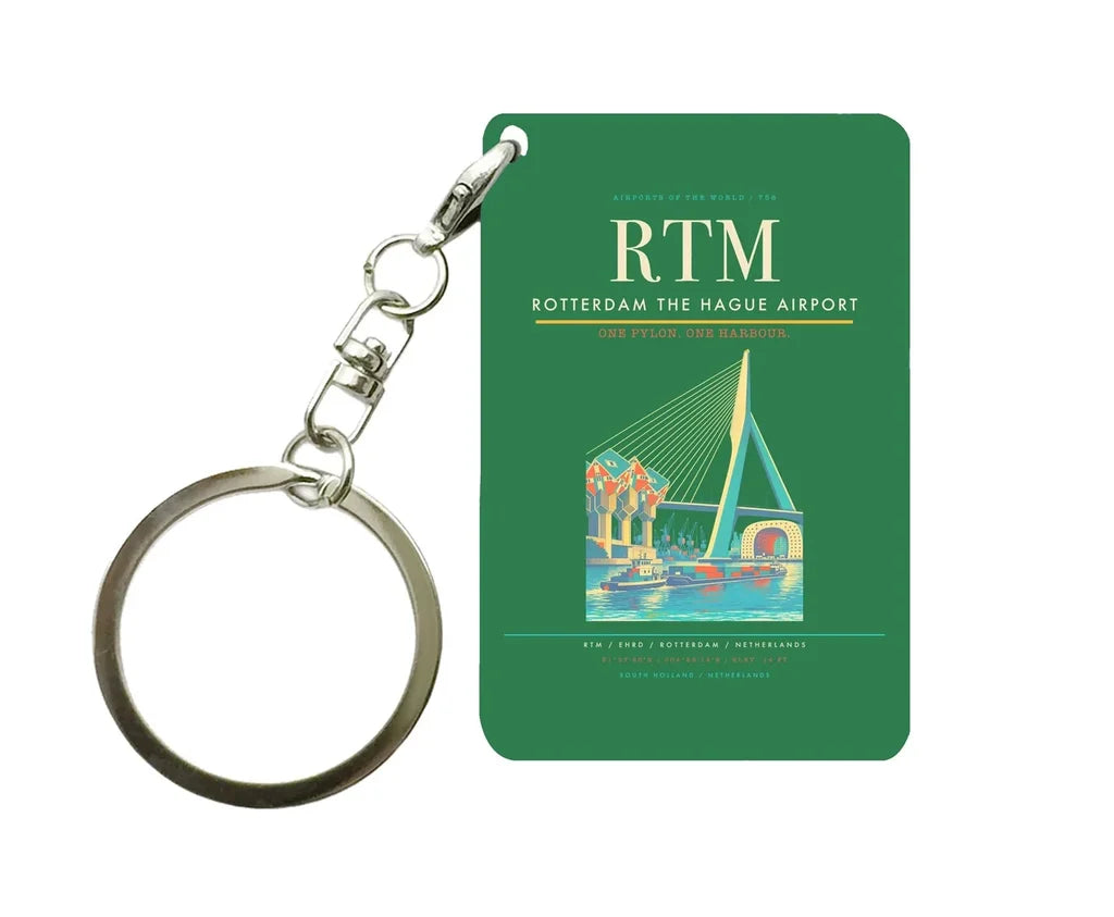 Rotterdam The Hague Airport (RTM) design on green key chain