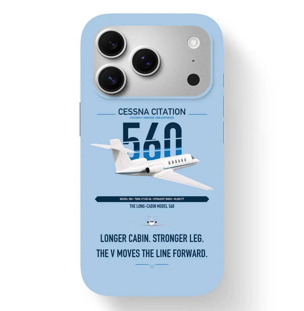 Cessna Citation 560 - Citation V design on light blue magsafe iphone case, for iPhone 17 Pro