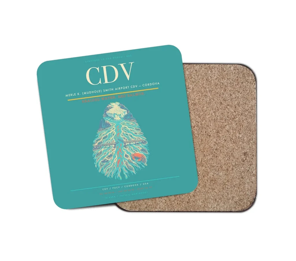 Merle K. (Mudhole) Smith Airport (CDV) design on turquoise 1 piece coaster