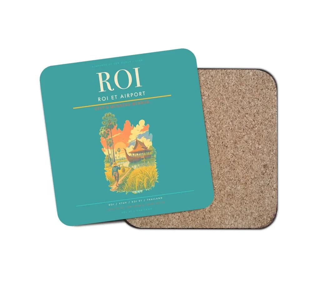 Roi Et Airport (ROI) design on turquoise 1 piece coaster