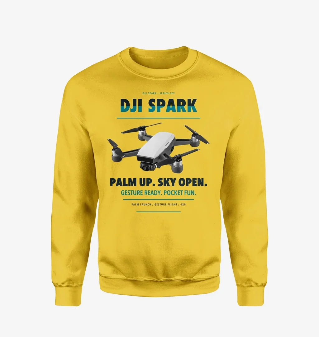 DJI Spark design on yellow sweatshirt