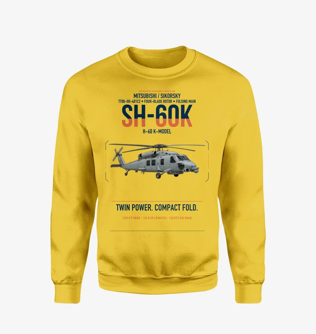 Mitsubishi Sikorsky SH-60K design on yellow sweatshirt