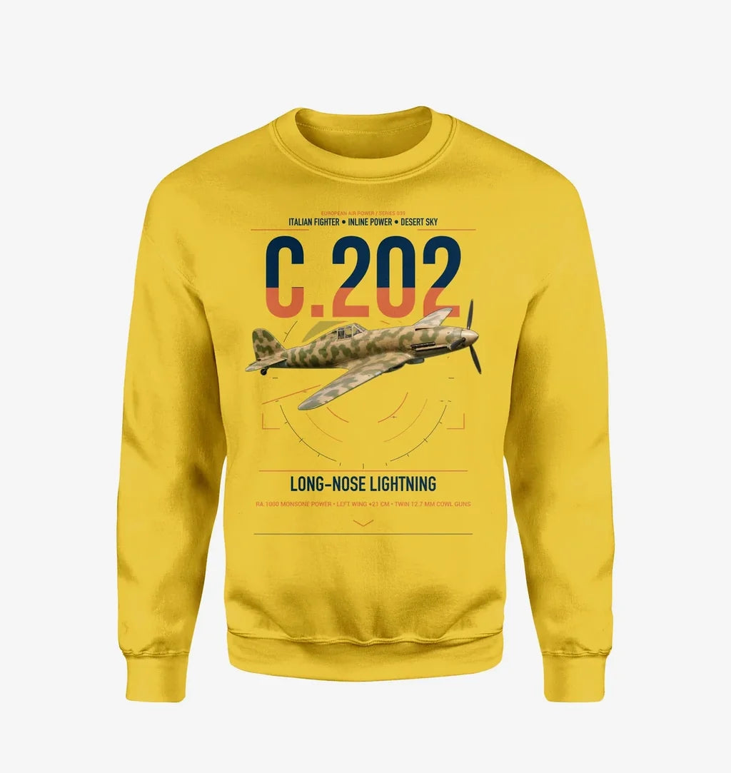 Macchi C.202 Folgore design on yellow sweatshirt