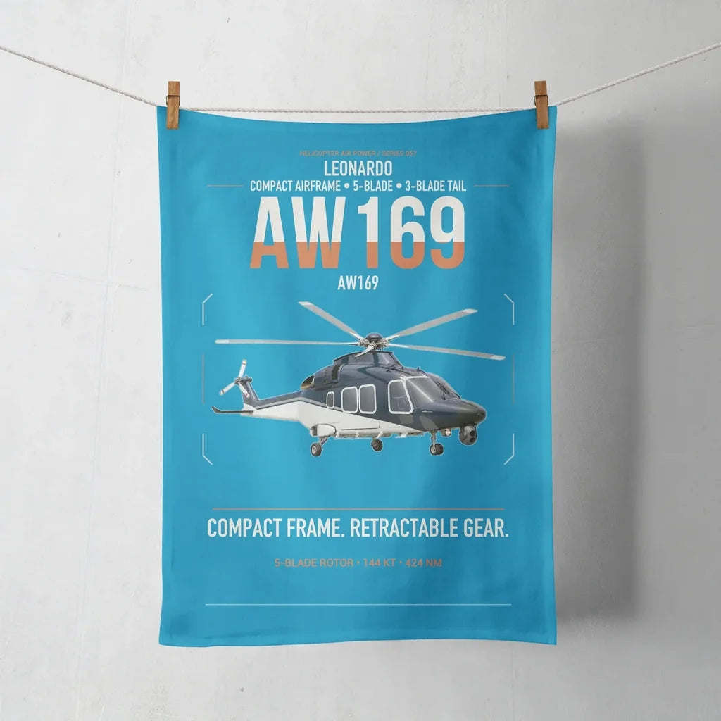 Leonardo AW169 design on turquoise towel