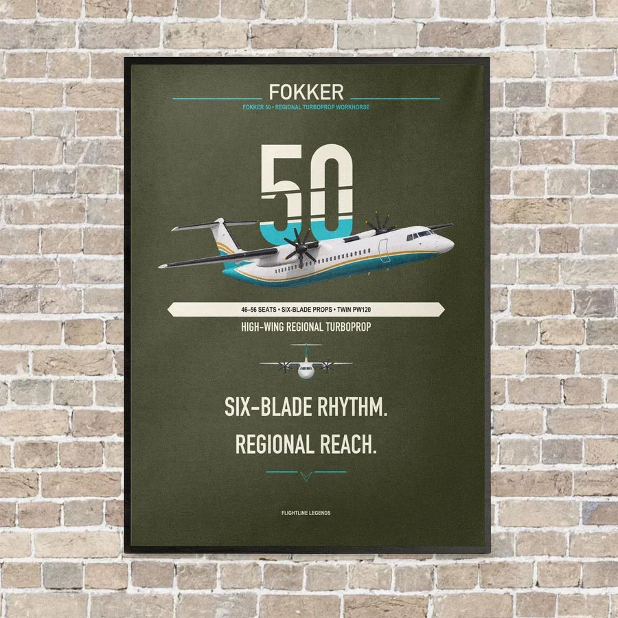 Fokker 50 vertical canvas print - framed - green army background