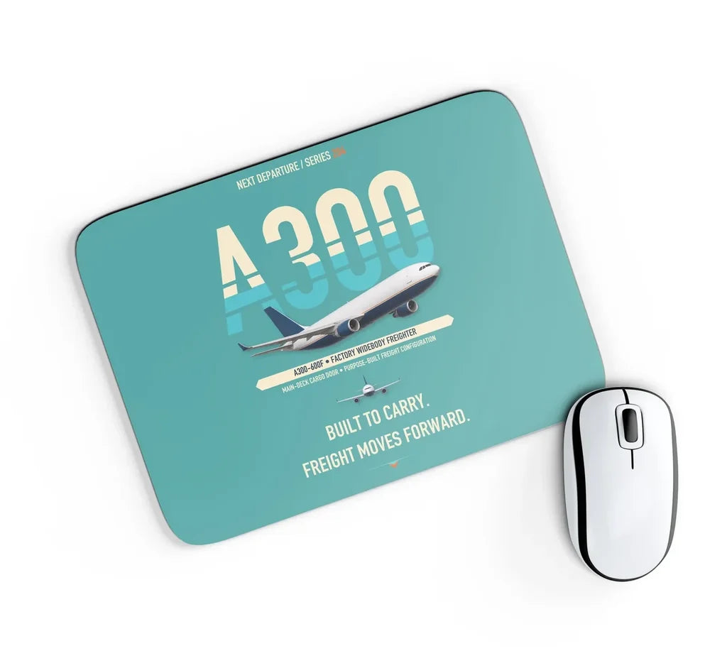 Airbus A300-600F design on turquoise rectangle mouse pad