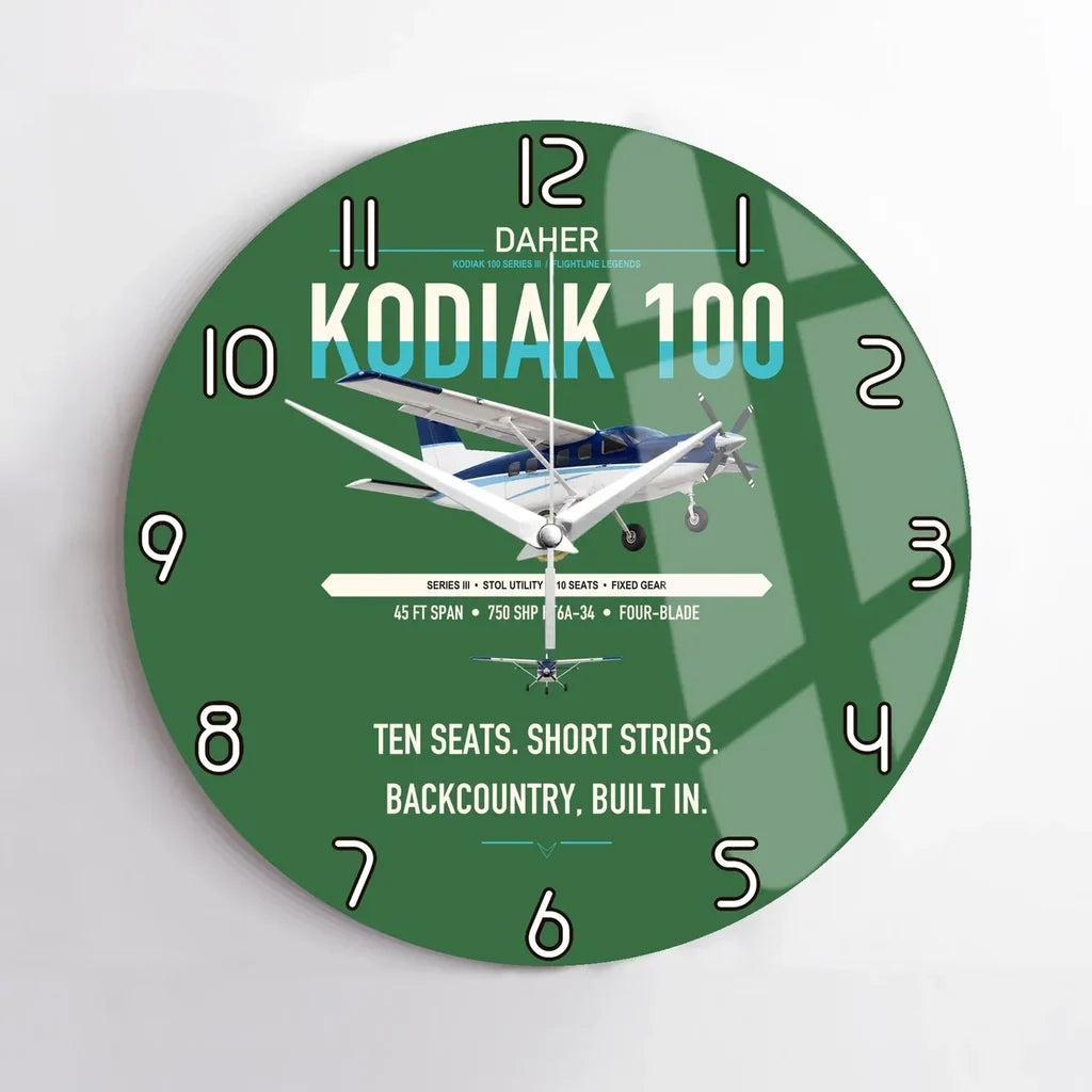 Daher Kodiak 100 Series III design on green no frame wall clock
