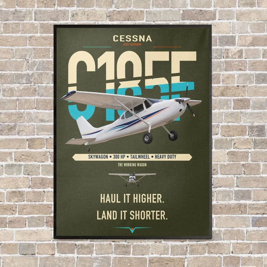 Cessna A185F Skywagon vertical canvas print - framed - green army background