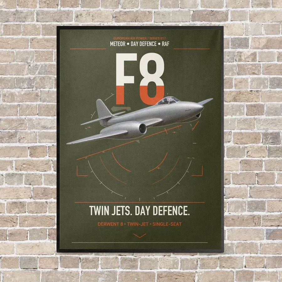 Gloster Meteor F8 vertical canvas print - framed - green army background