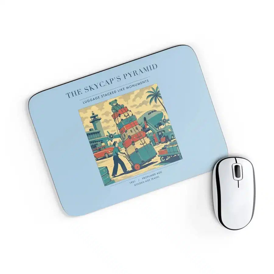 VINTAGE G4379 - The Skycap's Pyramid - Designed Mouse Pads design on lightblue rectangle