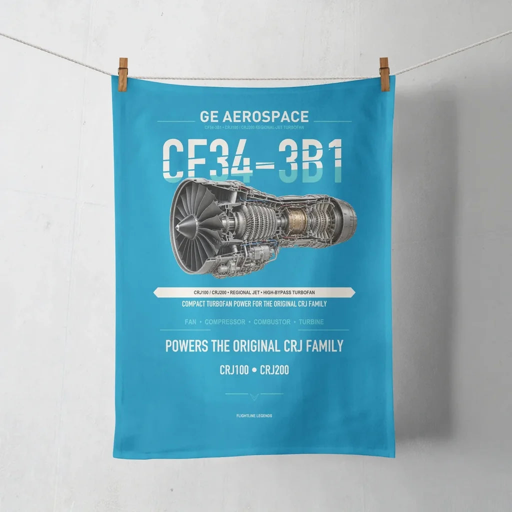 CF34-3B1 design on turquoise towel