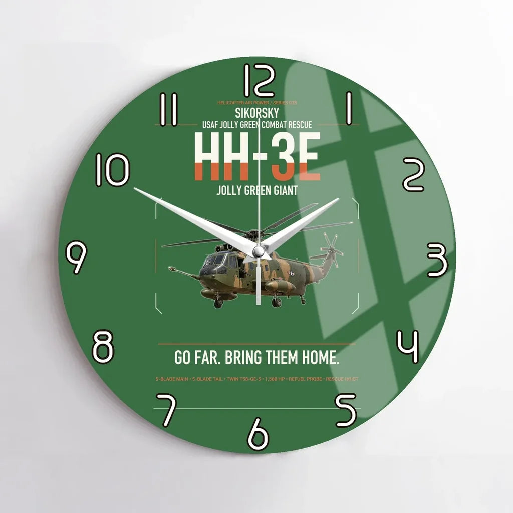 Sikorsky HH-3E Jolly Green Giant design on green no frame wall clock