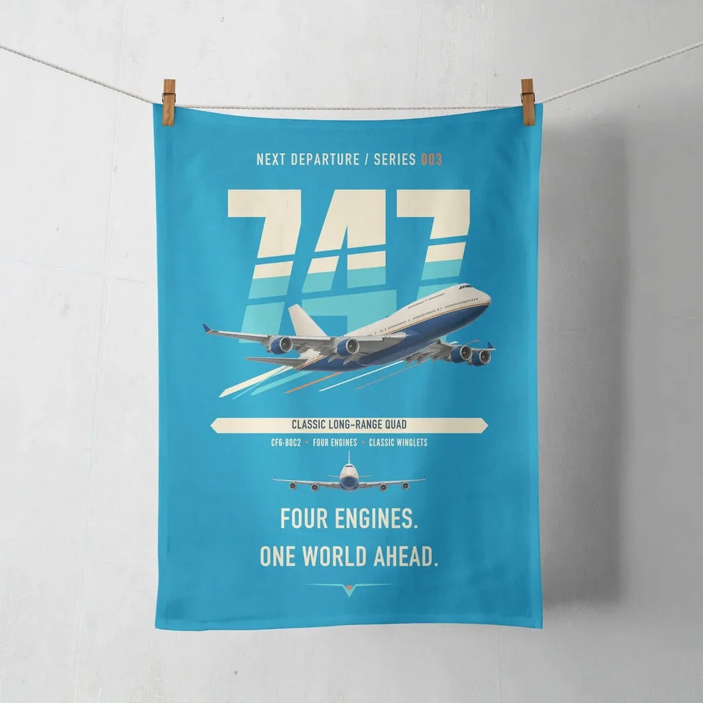 Boeing 747-400 design on turquoise towel