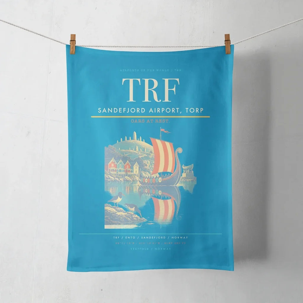 Sandefjord Airport, Torp (TRF) design on turquoise towel