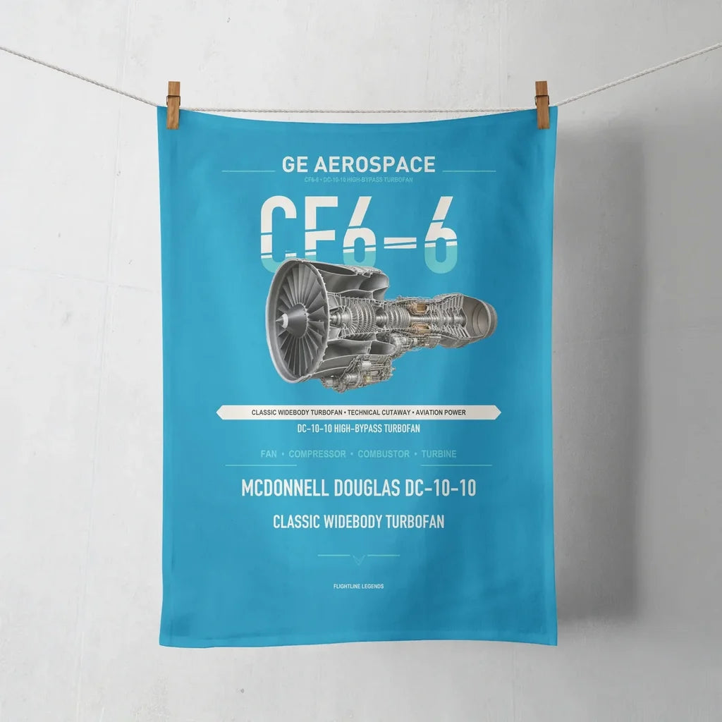 CF6-6 design on turquoise towel