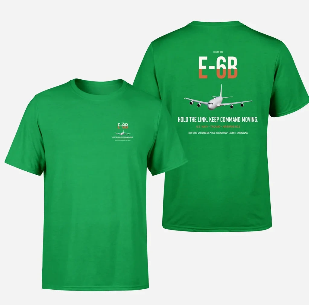 E-6B Mercury design on green double-side t-shirt, double-side print