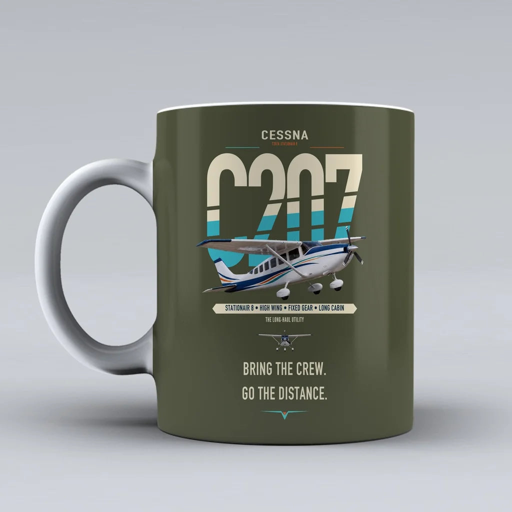 Cessna T207A Stationair 8 design on green army ceramic mug, double-side print