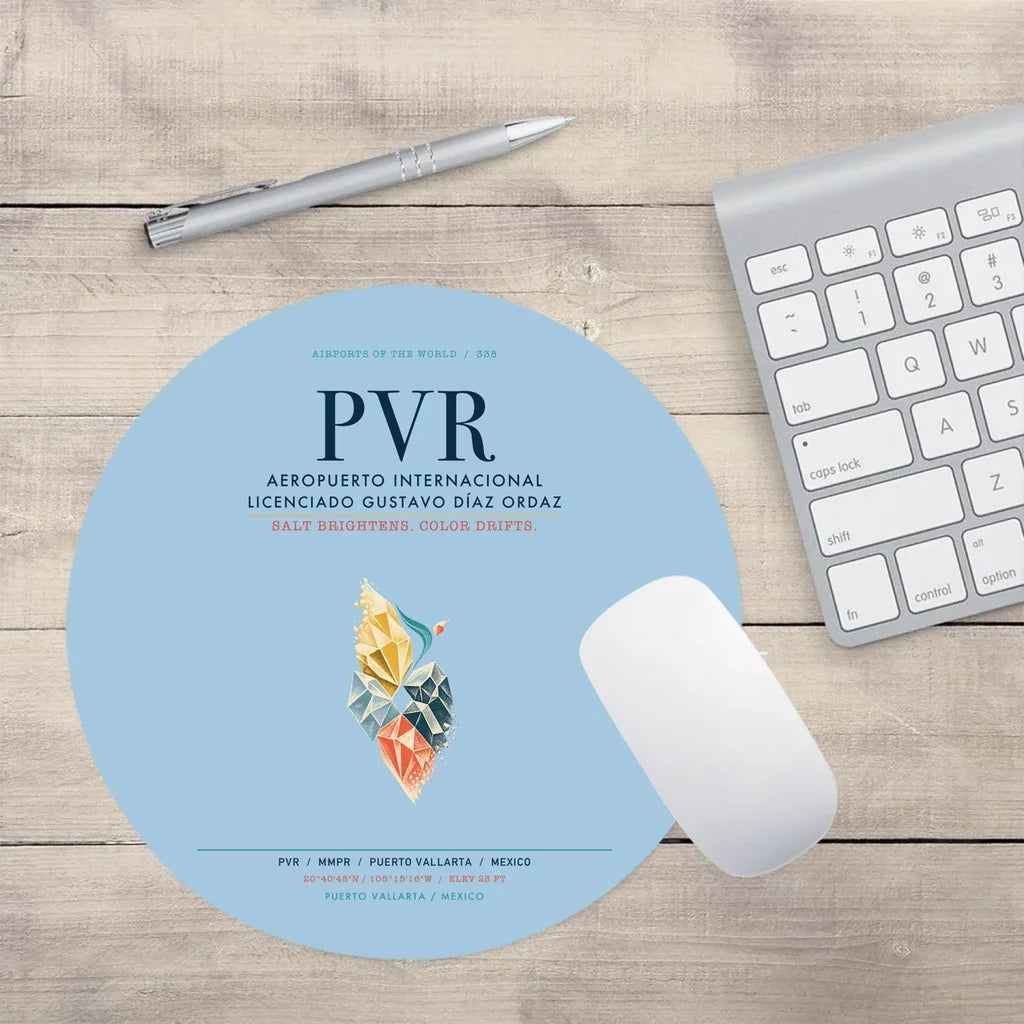 Aeropuerto Internacional Licenciado Gustavo Díaz Ordaz (PVR) design on light blue round mouse pad