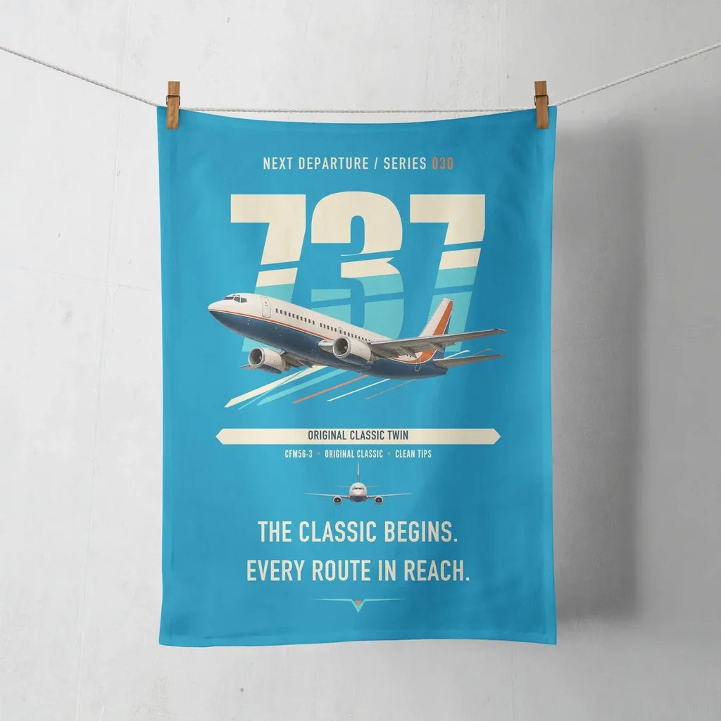 Boeing 737-300 Classic design on turquoise towel