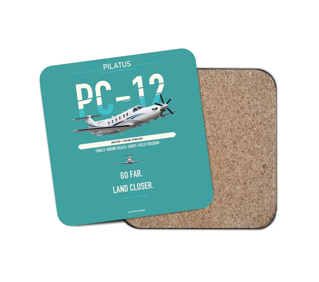 Pilatus PC-12 PRO design on turquoise 1 piece coaster
