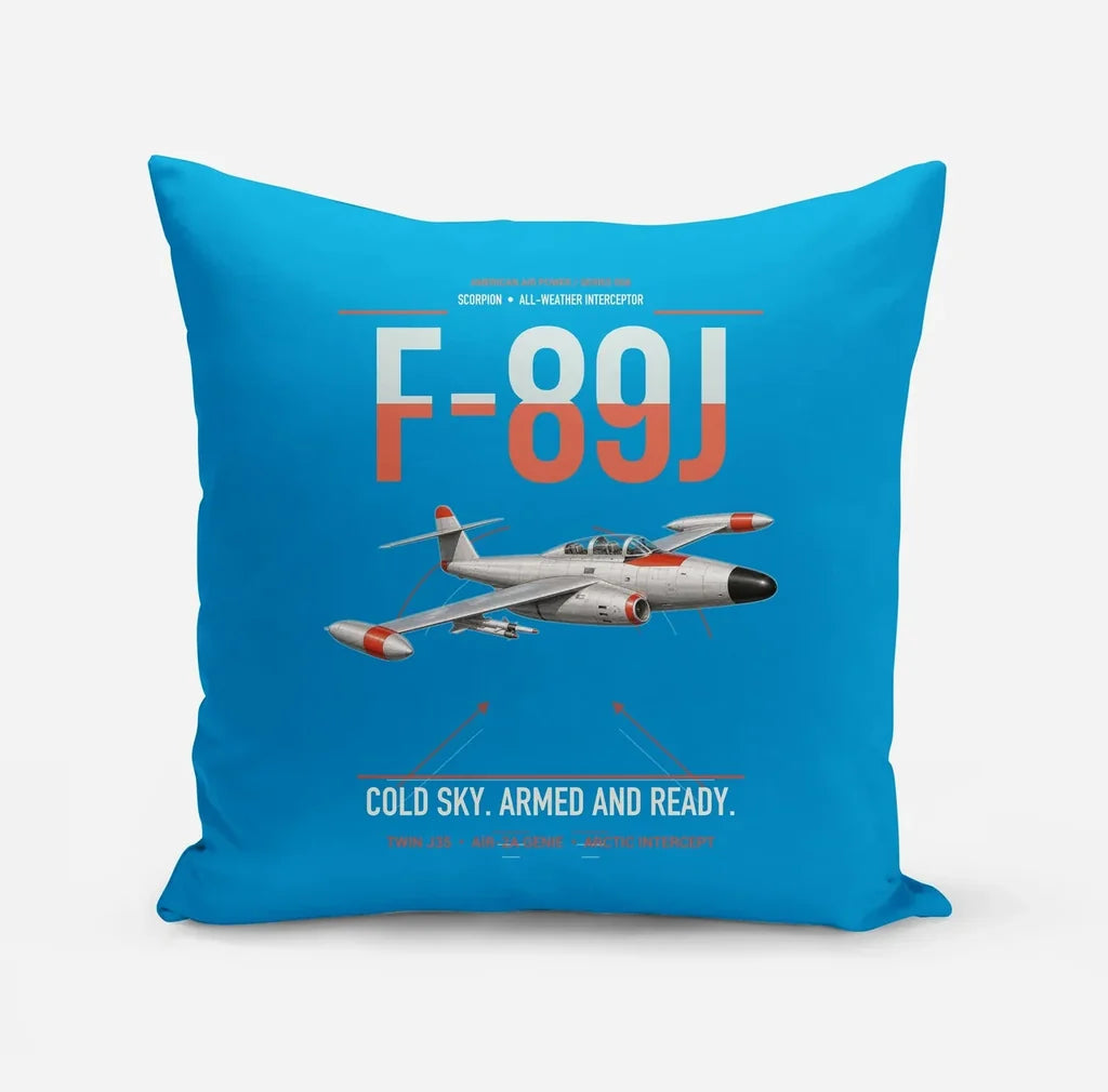 F-89J Scorpion design on turquoise pillow
